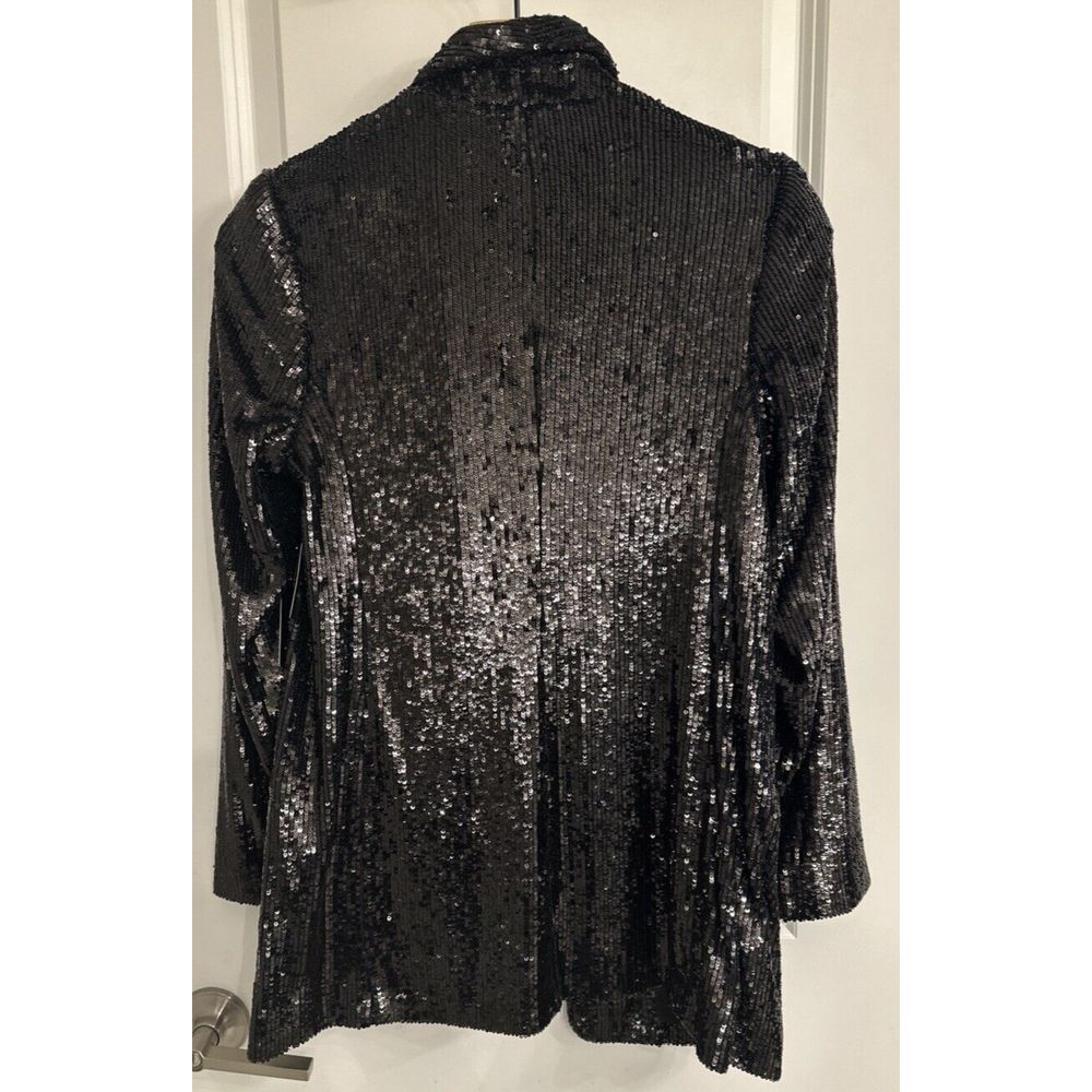 EXPRESS Black Sequin Open Face Boyfriend Tuxedo Blazer Size Small Party Shine - Picture 10 of 14